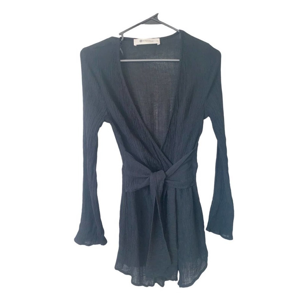 The Impeccable Pig Black Front Tie Boho Romper